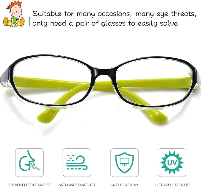 Safety Glasses Goggles Anti Fog Eye Protection Blue Light Blocking lens Side Shield Anti Pollen Soft TR90 for Boys Girls(Black-Yellow)
