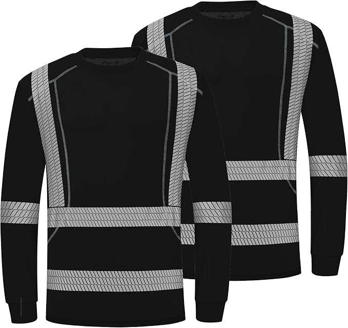 ProtectX Men's High Visibility Heavy Duty Long Sleeve Reflective Safety T-Shirts for Construction, Class 2-3 Type R