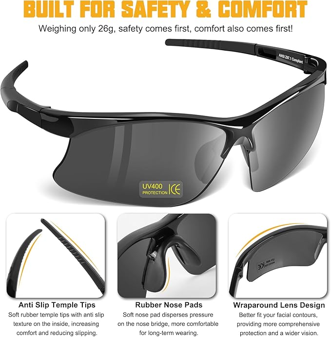 OXG 6 Pack Anti Fog Safety Glasses for Men Women, ANSI Z87.1 Protective Eyewear Impact Resistant Eye Protection for Work