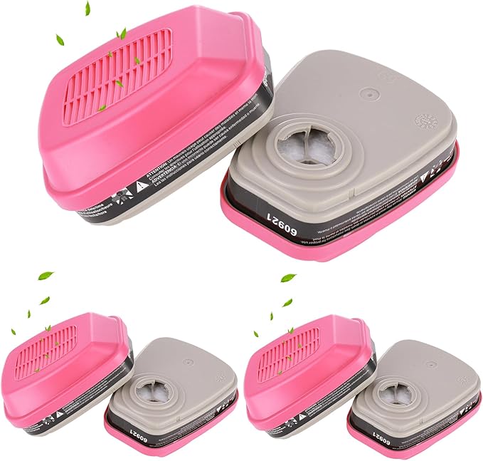 3 Pairs Respirator Cartridges 60921, Respirator Filters, Gas Mask Filter Helps Protect Against Organic Vapors, Acid Gases, Particulates, Dust