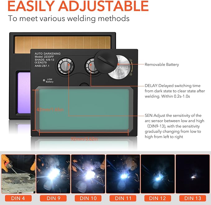 Welding Helmet with Light True Color Auto Darkening Welding Helmets for Men Solar Powered Welding Hood with 2 Arc Sensor Wide Shade 4/9-13 for TIG MIG ARC Cool Welder Mask (TRQ-HD0701)