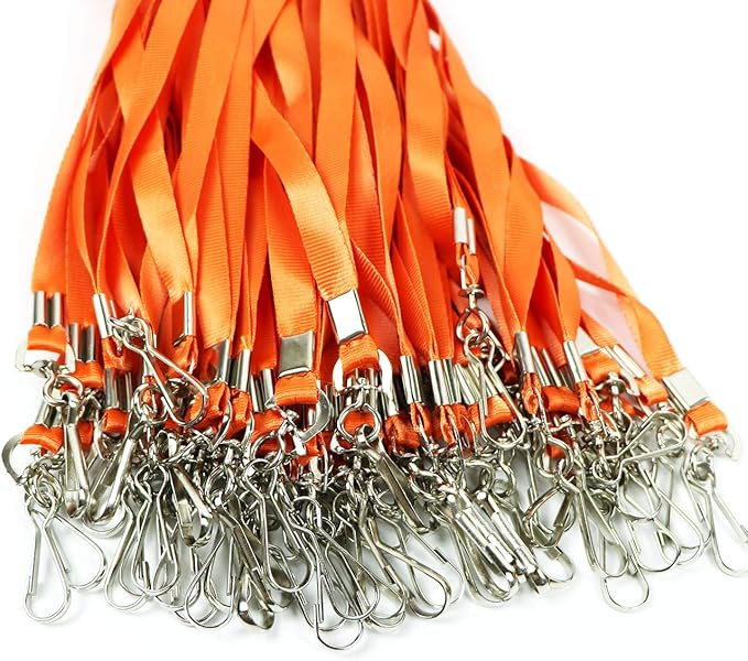 Orange Lanyards 100 Pcs Lanyard for Id Badges Flat Lanyard with Badge Clip with J-Hook (Orange)