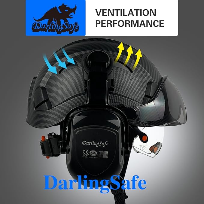 DS-A8S Matte Black Hard Hats with Visor Ear Muffs Safety Helmet Outdoor Work Head Protection ANSI Z89.1 OSHA Approved Industrial Forestry