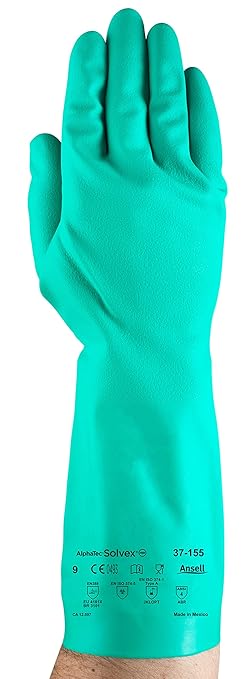 Alphatec Solvex 37-155 Nitrile Industrial Unflocked Chemical-Resistant Gloves for Food, Mechanics, Utilities - Large, Green (12 Pairs)