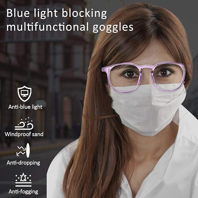 Outray 2 Pairs Anti Fog Safety Goggles Protective Glasses Blue Light Blocking Eyeglasses for Men Women