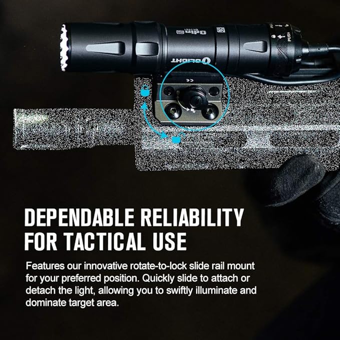 OLIGHT Odin Mini 1250 Lumens Ultra Compact Rechargeable Mlok-Mount Weaponlight, Removable Slide Rail Mount and Remote Switch, 240 Meters Beam Distance, Mlok Included