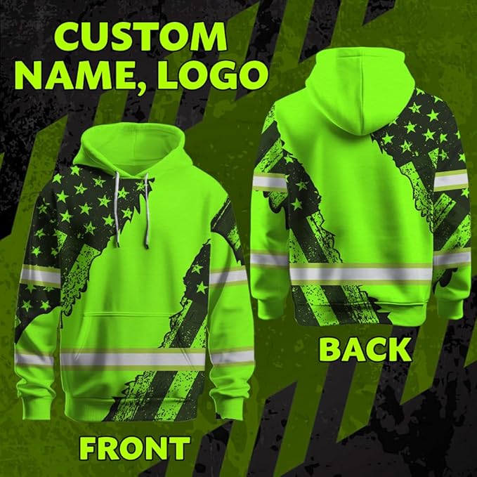 Maddly High Visibility US Flag Collection Safety Workwear Custom Name for Workers, Runners, Truckers, Patriotic