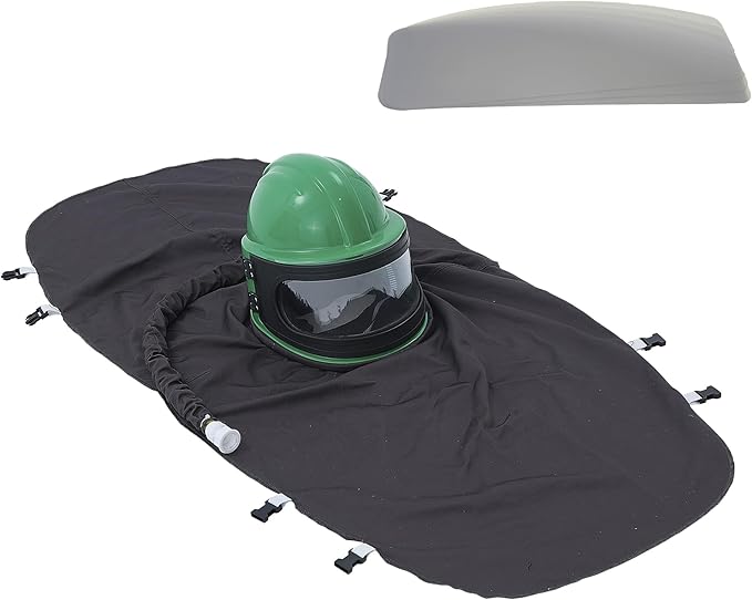 Professional Green Sandblasting Hood with 3 Replaceable Outer Lenses Dust Helmet for Sandblaster & Dustless Blasting Airflow Face Shield Compatible with Hazmat Suit