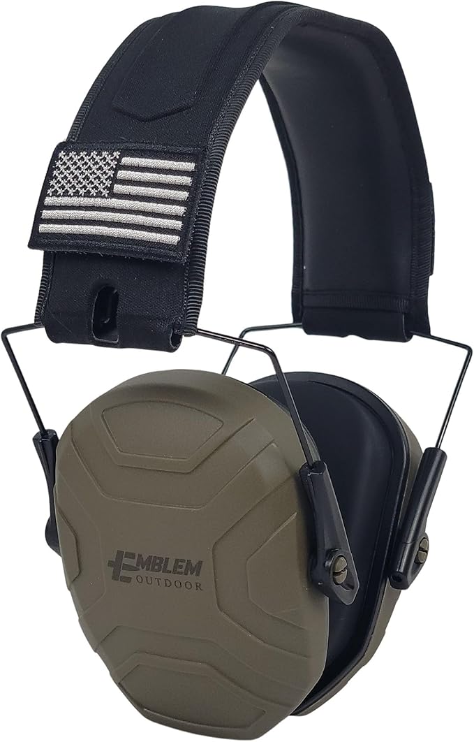 Shield XT Shooting Ear Protection for Gun Range | NRR 24dB | Construction Hearing Protection for Adults and Kids | Slim Noise Reducing Ear Muffs for Sport and Safety (OD Green) by Emblem OD