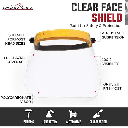 Clear Protective Face Shield Mask with Adjustable Elastic Headband, Polycarbonate Visor, Reusable & Lightweight Full Face Protection, Yellow (Pack of 30)