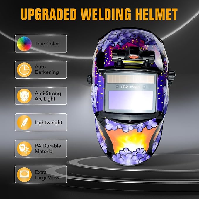 Welding Hood Auto Darkening Welding Helmet with Light True Color 1/1/1/2 Top Optical Clarity Wide Shade 9-13 Welding Mask with Grinding Weld Helmet (KTS-JD17)