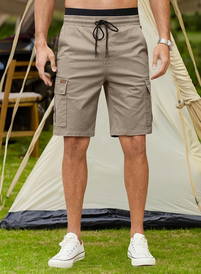 JMIERR Mens Casual Twill Cargo Shorts Cotton Drawstring Classic Cargo Stretch Short with 6 Pockets