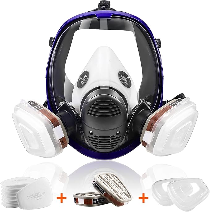 Full Face Respirator Mask with Filters, Anti-Fog Anti-Gas Anti-Dust Respirator, Gas Mask for Painting Spraying