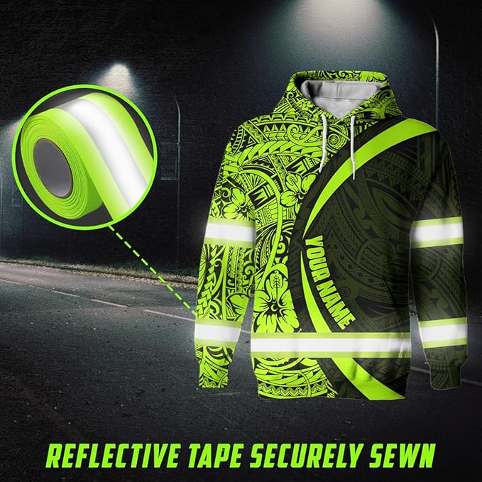 Matedecor Skull High Visibility Shirt Men Reflective Safety Shirts US Flag Custom Name Workwear, Runners, Walkers, Patriotic