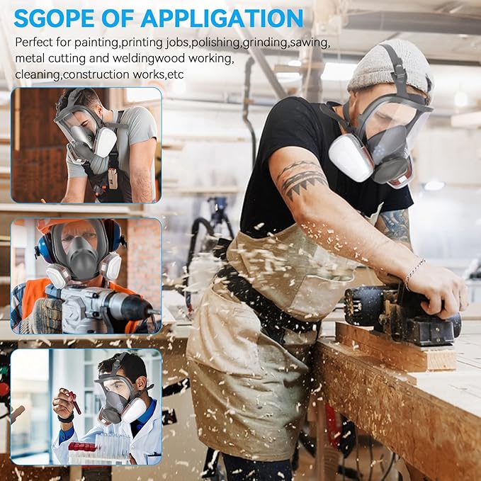 Full Face Respirator Mask, 6800 Reusable Respirator Mask with Filters 6001, Anti-fog, Ideal for Paint, Spray, Dust