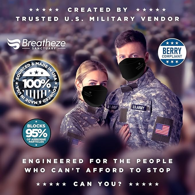 Breatheze KN95 Face Masks Made In USA FDA Registered - Disposable KN95 Mask - 3D Style