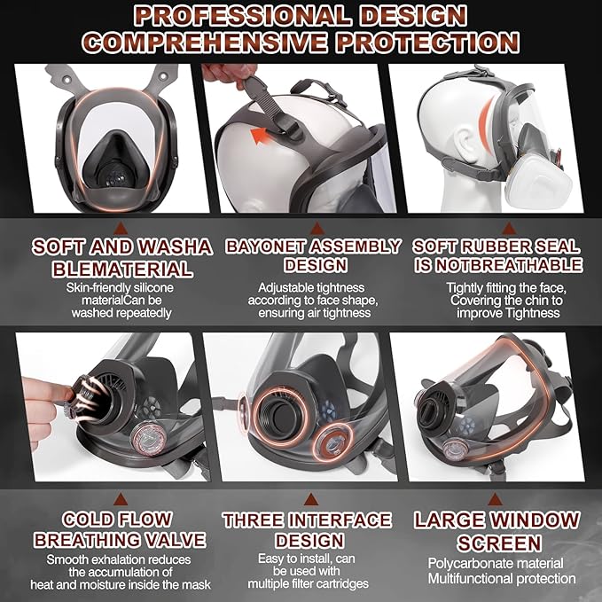 Respirator Mask with Filters - Reusable Gas Mask Against Organic Vapor Formaldehyde for Chemicals Spray Paint