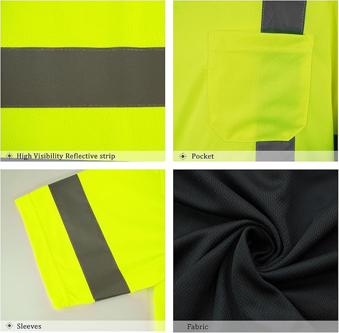 Safety Shirt short Sleeve High Visibility Reflective Breathable T Shirt for Work Warehouse Construction Class 3
