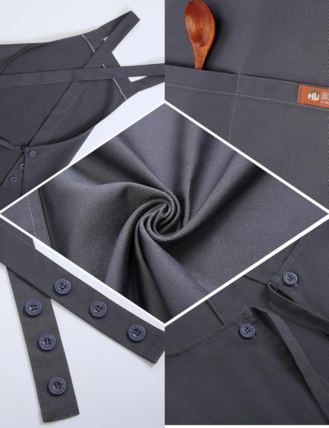 NEWGEM Adjustable Kitchen Apron with 2 Pockets Cotton for Women,Chef,Waitress,Hairstylist Fits for Grill,bbq,Paint Cross Back Grey