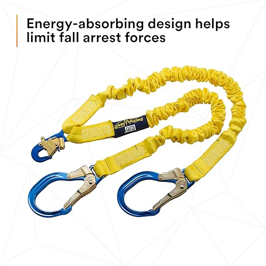 3M DBI-SALA 6' Shockwave2 1 1516" Polyester Tubular Web Twin-Leg Tie-Off Shock-Absorbing Lanyard With Snap Hook And Aluminum Rebar Hooks On Leg Ends