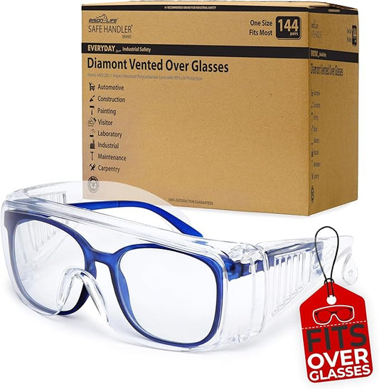 BISON LIFE Diamont Vented Over Glasses Safety Glasses | Meets ANSI Z87.1, Impact Resistant Polycarbonate Lens