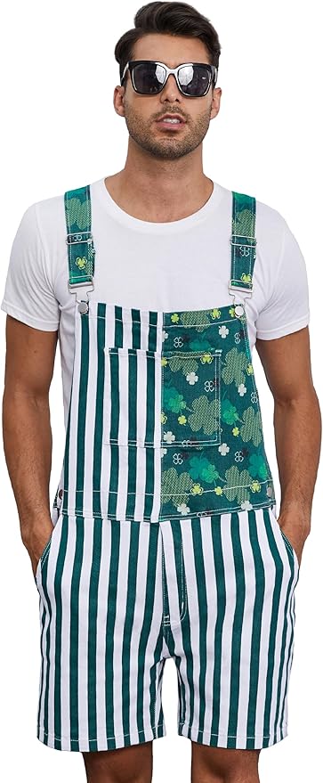 Unisex Printed Overalls Shorts Romper Festival Jumpsuits Work Bibs Coveralls Gifts for Men and Women