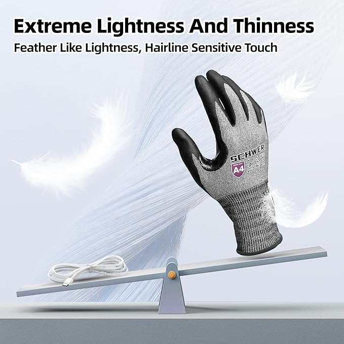 Schwer AIR-SKIN Cut Resistant Work Gloves AR5918 with Extreme Lightweight&Thin, Safety Cutting Gloves for Fishing, Refined Work, Garden, Touch-screen, Non-PFAS, 3D-Comfort Fit, Breathable, 2 Pair (M)