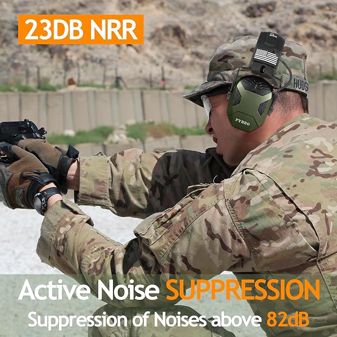 PYBBO NRR 23dB Shooting Ear Protection Muffs with Gel Ear Pads, Slim Active Noise Reduction & Sound Amplification for Hunting