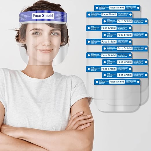 100 Pack Face Shields | Clear Plastic Face Shield for Women, Men & Kids, Anti-Fog, Lightweight Reusable Full Face Shield Mask, Safety Visor Cover with Comfortable Sponge & Elastic Band