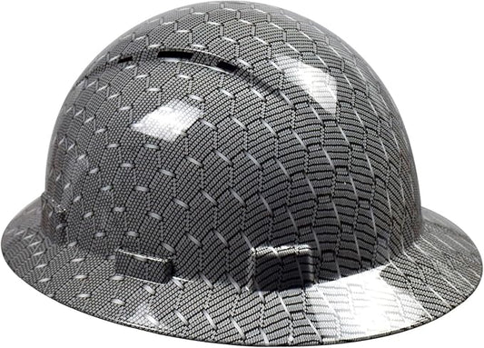 Full Brim Hard Hat - OSHA Safety Helmet Durable Lightweight Carbon Fiber Hard Hat, 6-Point Ratchet Suspension Protective Gear for Men and Women