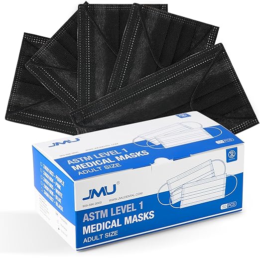 JMU 500pcs 3 Ply Black Disposable Face Mask, Medical Grade, Comfortable & Breathable Suitable for Protection