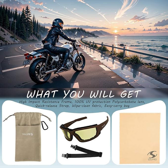 Anti-Fog Safety Motorcycle Riding Sunglasses Foam padded Goggle, Dustproof, Windproof, Hunting, Hiking, Golfing