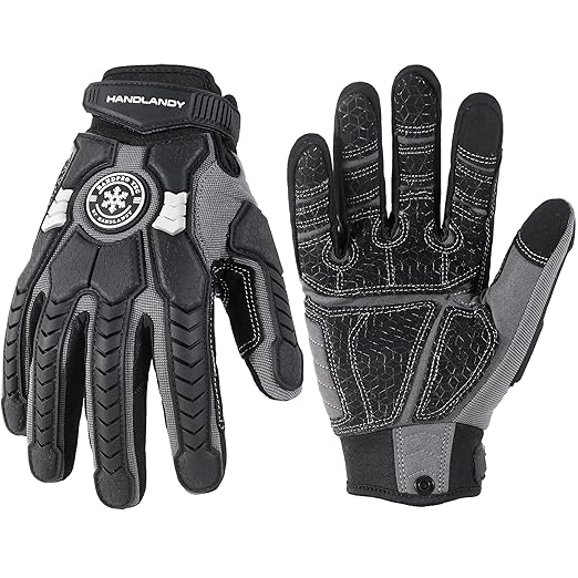 HANDLANDY Winter Water Resistant Work Gloves for Men, Insulated Heavy Duty Impact Glove for Cold Weather (Black-insulated, Medium)