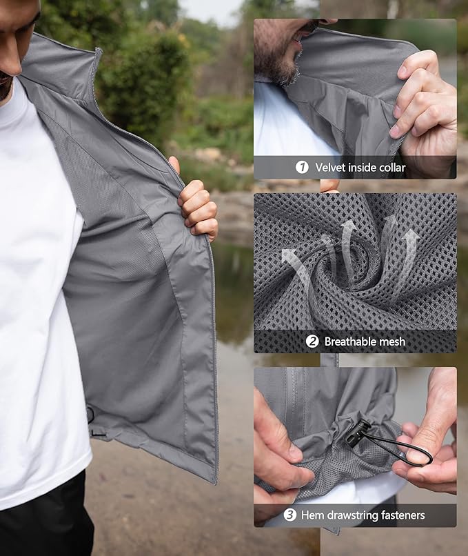 SWISSWELL Men's Waterproof Golf Rain Suit Rain Gear Jacket and Pant Outdoor Lightweight Hooded Raincoat