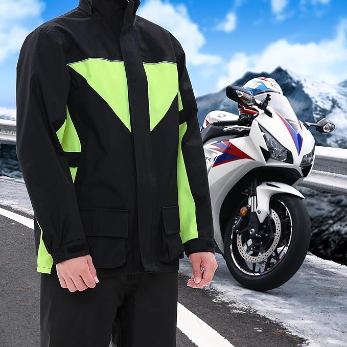 iCreek Motorcycle Rain Suit for Men and Women Waterproof Anti-storm Raincoat High Visibility Rain Gear