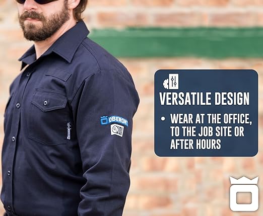Oberon FR Arc Rated Button-Up Safety Shirt For Men - Flame Resistant Cotton - 10 Cal - Class 3 - Navy