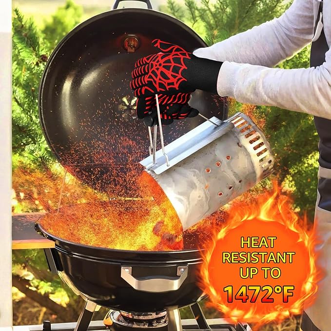BBQ Gloves, 1472°F Heat Resistant Grilling Gloves Silicone Non-Slip Washable Oven Gloves, Grill Gloves for Barbecue, Grilling, Cooking, Baking, Camping, Smoker