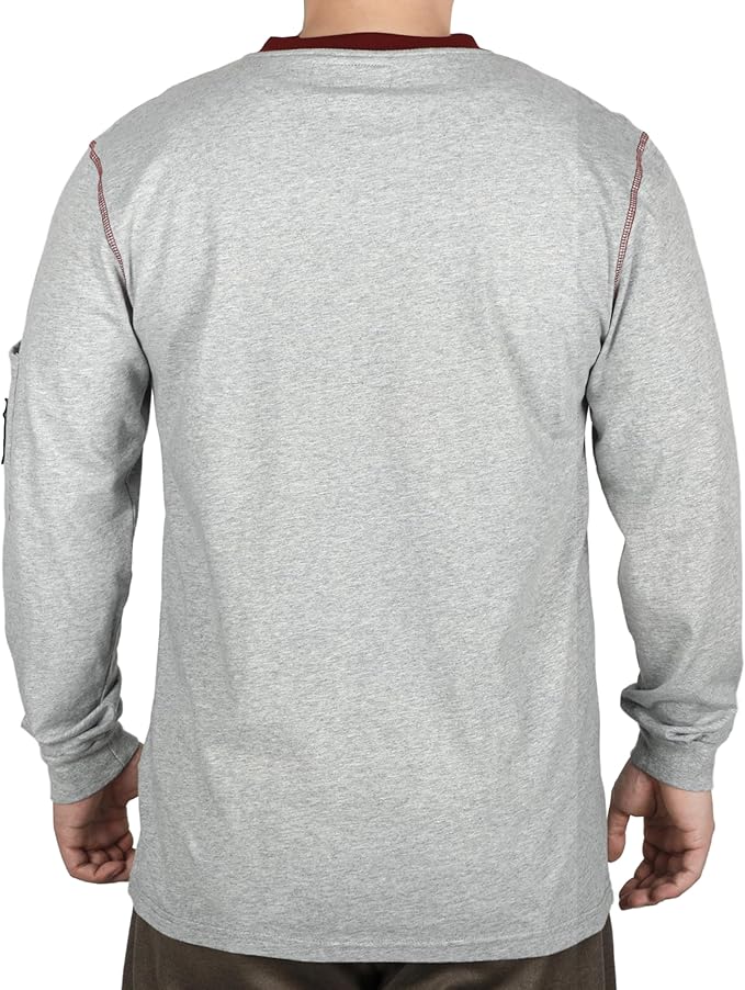 BOCOMAL FR Shirts for Men CAT2 5.5oz Long Sleeve Henley Workwear Flame Resistant Fire Retardant Shirt