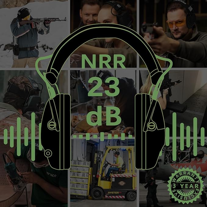 PROHEAR Electronic Ear Protection for Shooting with 4X Sound Amplification, Gun Range Hearing Protection Muffs, NRR 23dB Noise Reduction Headphones for Hunting, Green
