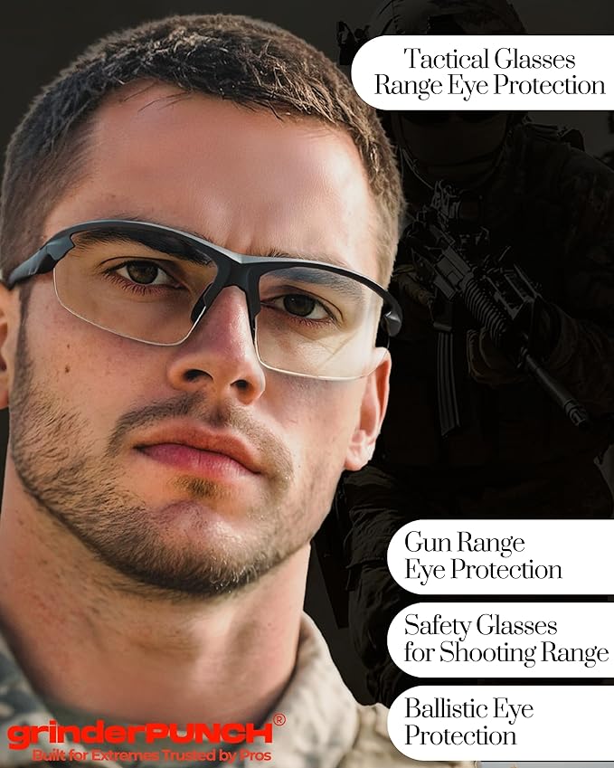grinderPUNCH Tactical Shooting Glasses Military Grade Ballistic Impact Protection 100% UV Lenses ANSI Z87 Safety Glasses
