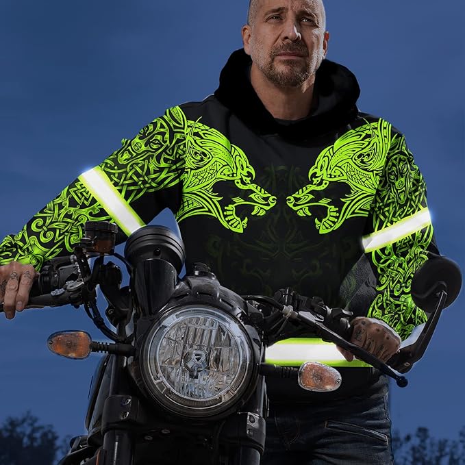 Matedecor Skull High Visibility Shirt Men Reflective Safety Shirts US Flag Custom Name Workwear, Runners, Walkers, Patriotic