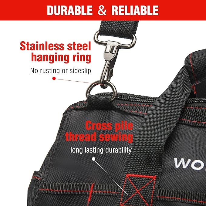 WORKPRO 16-inch Close Top Wide Mouth Tool Storage Bag with Water Proof Rubber Base, W081022A, 16"