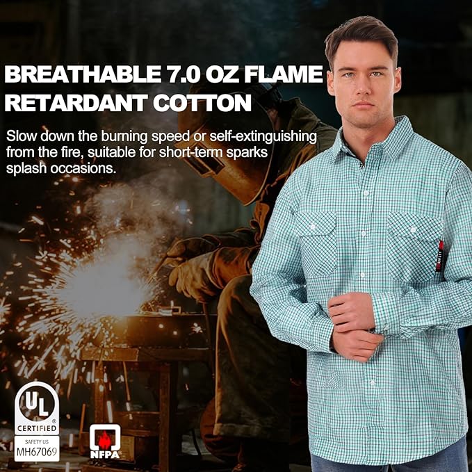SKSAFETY 7oz FR Shirts for Men, Welding Shirt Hi Vis Flame Resistant 100% Cotton Fire Retardant Longsleeve Shirt CAT2/NFPA