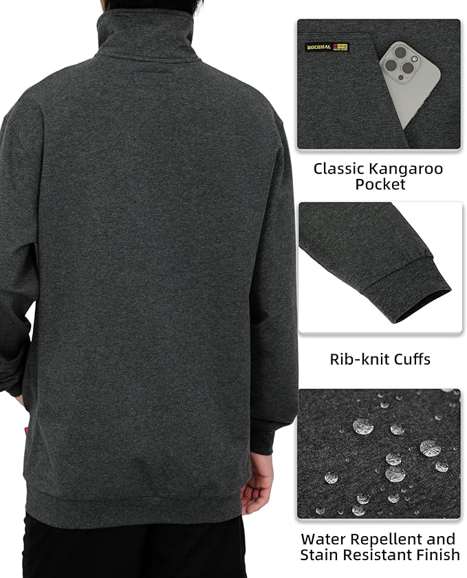 BOCOMAL FR Sweatshirts Midweight Non-Fleece Mock Neck 1/4 Quarter Zipper Water/Stain Repellent Fire Resistant Shirts