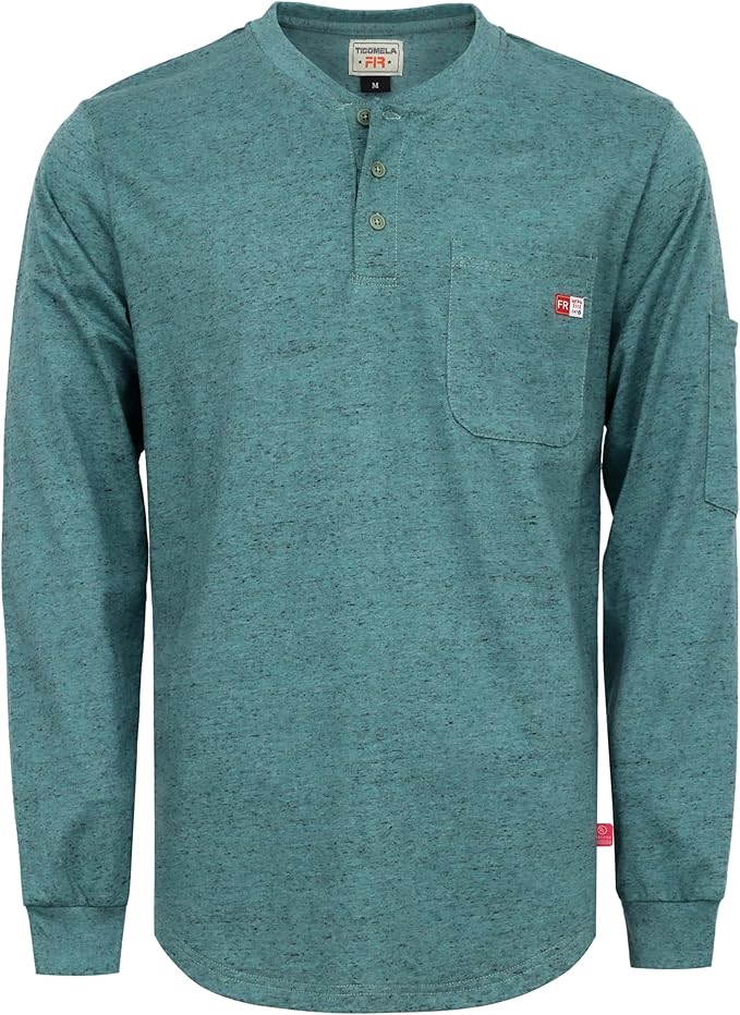 TICOMELA FR Shirts for Men Heather Series 6oz Flame Resistant T Shirt NFPA2112 CAT2 Fire Retardant Henley Shirts