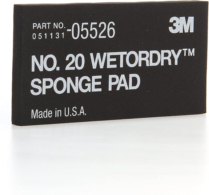 3M Wetordry Sponge Pad 20, 05526, 5-1/2 in x 2-3/4 in x 3/8 in, Flexible, Long Lasting, Automotive Sponge, Black