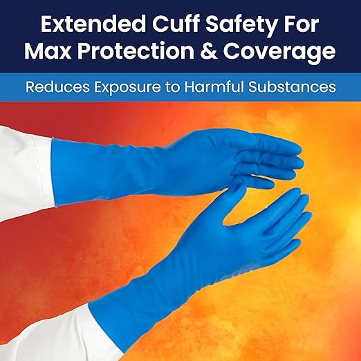 Adenna HER005 Hero 14 mil Powder-Free Latex Gloves, Extended Cuff, Medical Grade, Blue, Medium, Box of 50