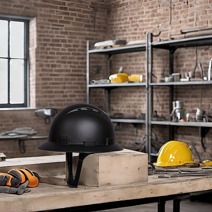 SRSAFETY Full Brim Hard Hat Carbon Fiber Design 6 Point Adjustable Ratchet Suspension OSHA Approved ABS Work Helmet for Men&Women ANSI Z89.1 Type I Class C