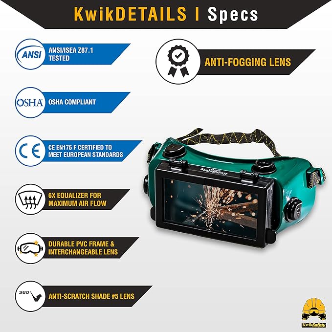 KwikSafety - Charlotte, NC - EAGLE EYES, HAMMERHEAD, OWL Welding Goggles [ANTI-FOGGING ANTI-SCRATCH] ANSI Tested OSHA