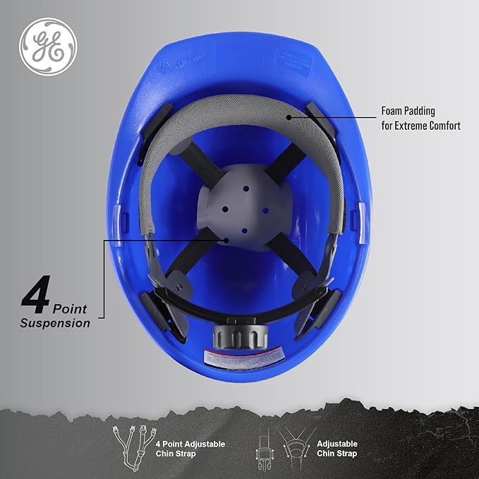 GE Cap Style Hard Hat, 4-Point Ratchet Suspension, Earmuff Slots, High Impact Resistant, Sweat-Wicking Sweatband, Meets ANSI Z89.1-2014, Comfortable, Durable, and Protective - Blue, Non-Vented